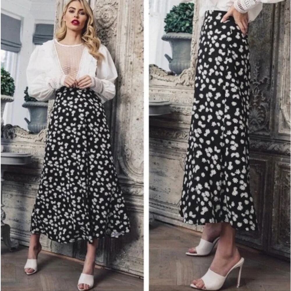 Rachel Zoe 4 Womens Daisy Floral Print Pull On High Waisted A-Line Midi Skirt